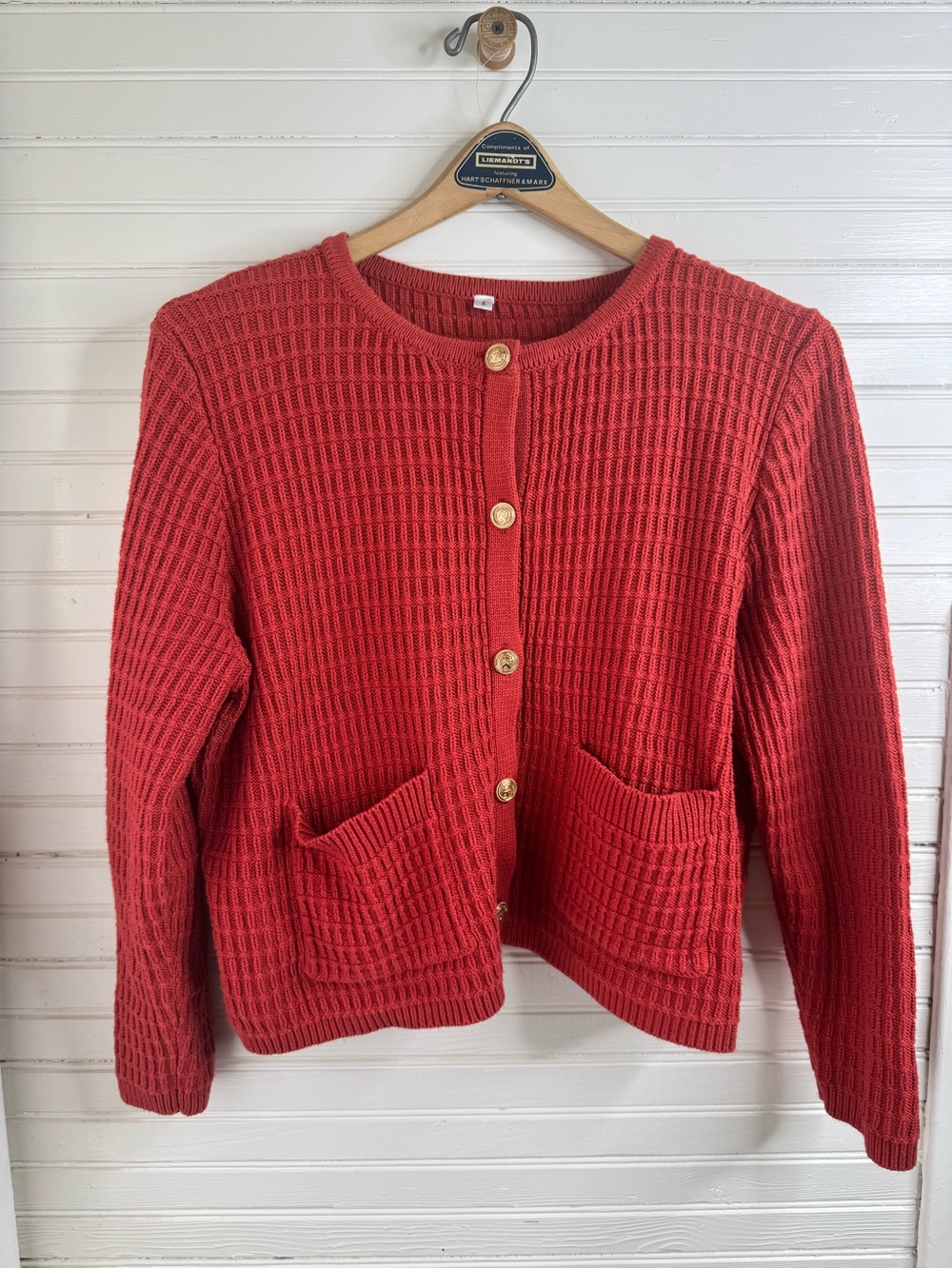Classic Rust Waffle-Knit Button Cardigan Sweater Sz S